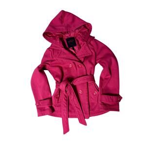 Yoki Girls Fuchsia Hooded Peacoat with Belt – Size Medium (Youth)